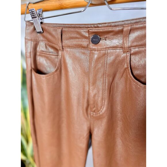 Paige Stella Super High Waist Straight Leg Faux Leather Pants Dark Argan - Picture 2 of 8